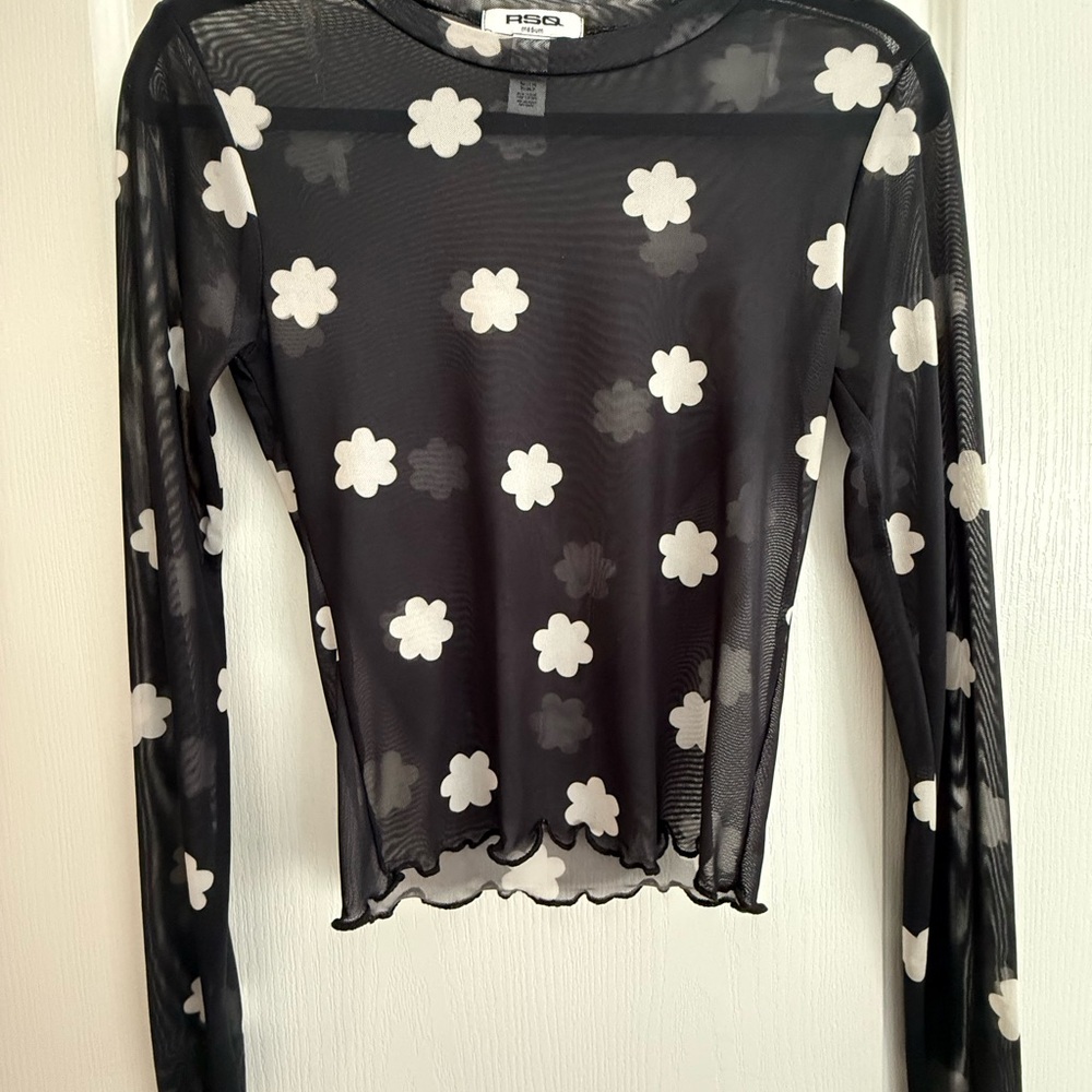 Fiorucci Black and White Floral Mesh Top